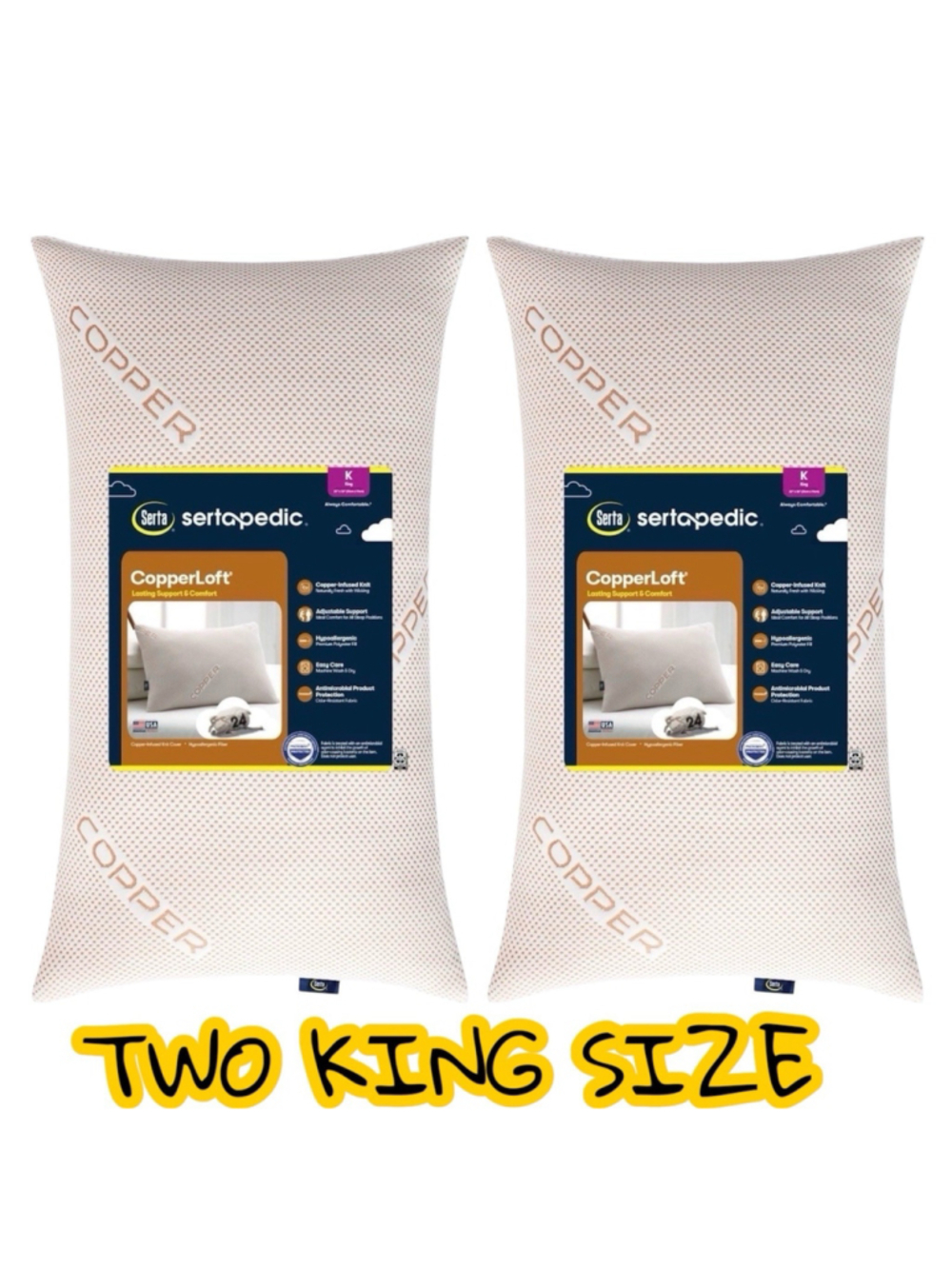 Sertapedic CopperLoft Pillow With Copper Infused Cover King Sized Pillow 2 Pack